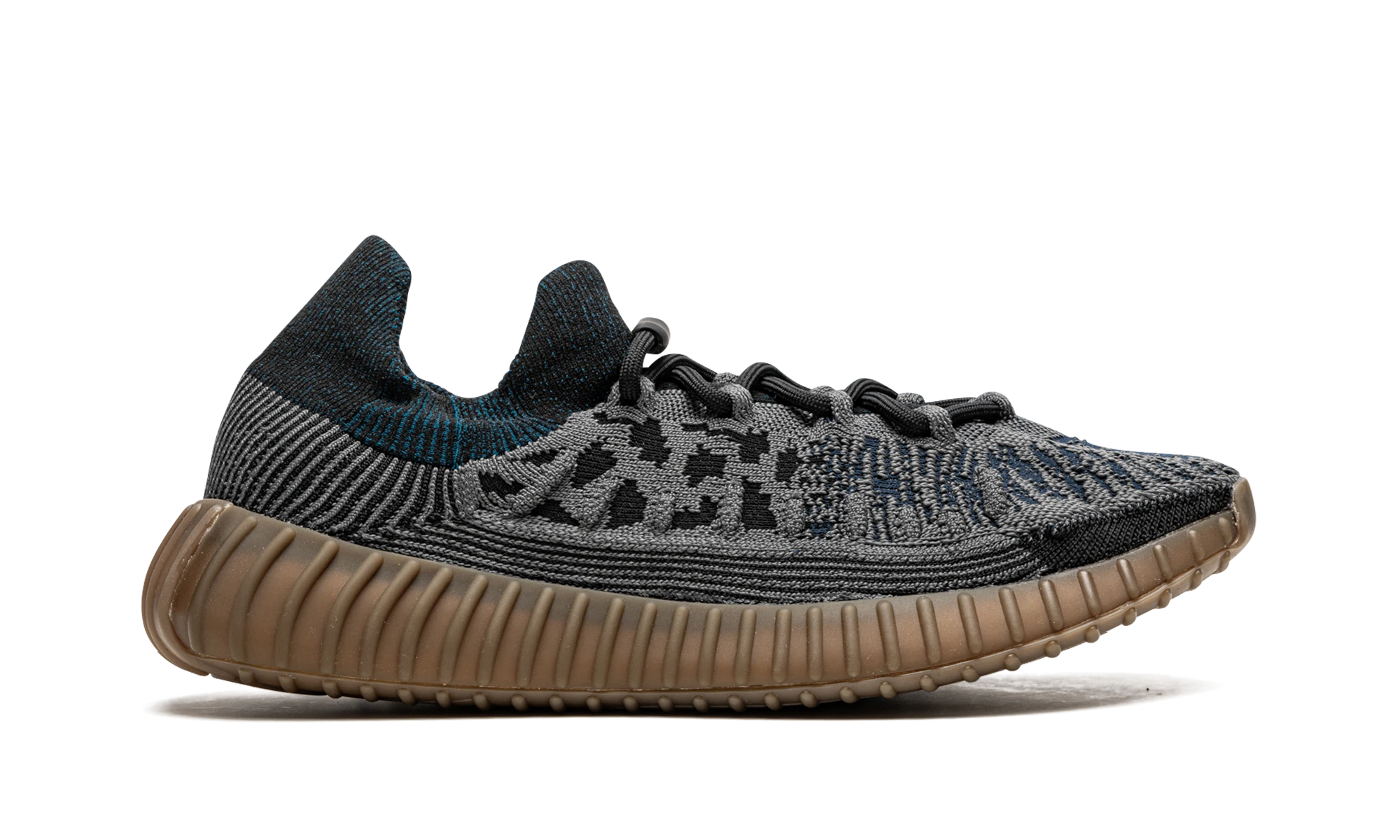 Basket Adidas Yeezy 350 V2 CMPCT Slate Blue en maille gris et bleu, disponible en France, Suisse, Belgique et Luxembourg — vue de profil extérieur.