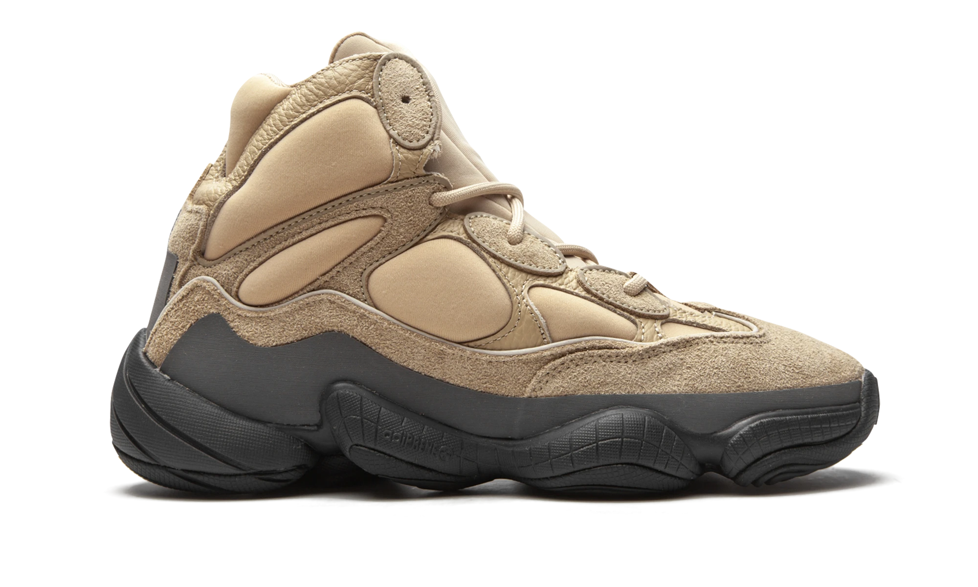 Basket Adidas Yeezy 500 High Shale Warm en cuir gris, disponible en France, Suisse, Belgique et Luxembourg — vue de profil extérieur.