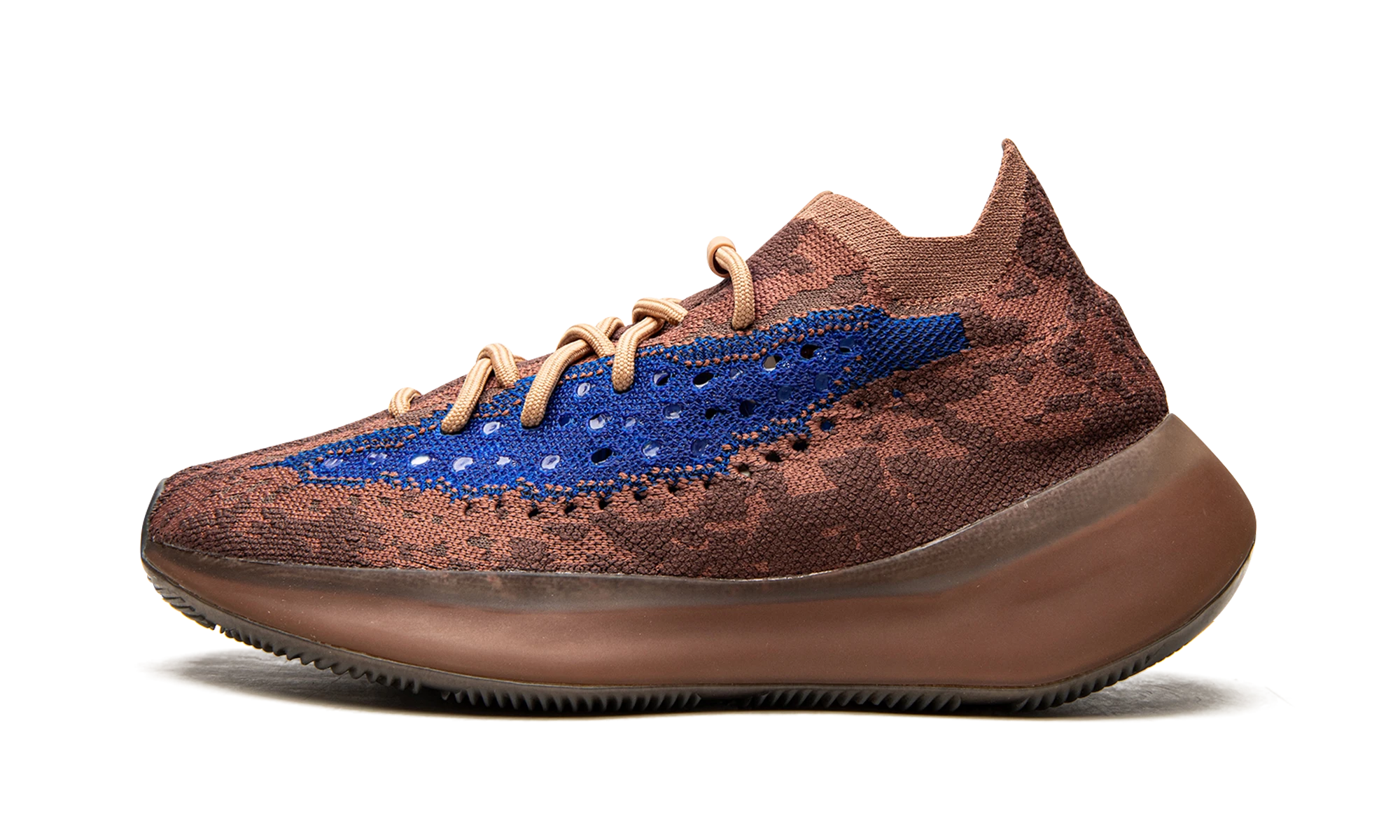 Détail du côté intérieur de la basket Adidas Yeezy Boost 380 Azure bleu.