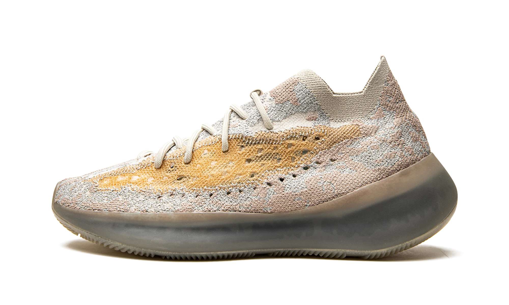 Détail du côté intérieur de la basket Adidas Yeezy Boost 380 Pepper Reflective multicolore.