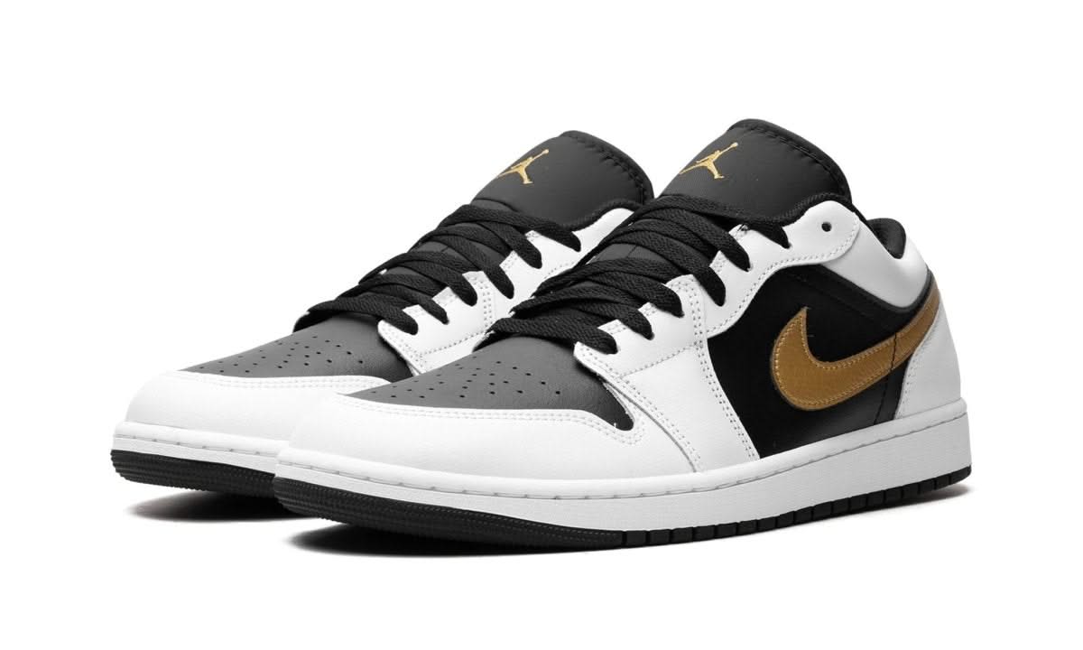 Air Jordan 1 Low White Black Metallic Gold Swoosh - MNR Sneakers