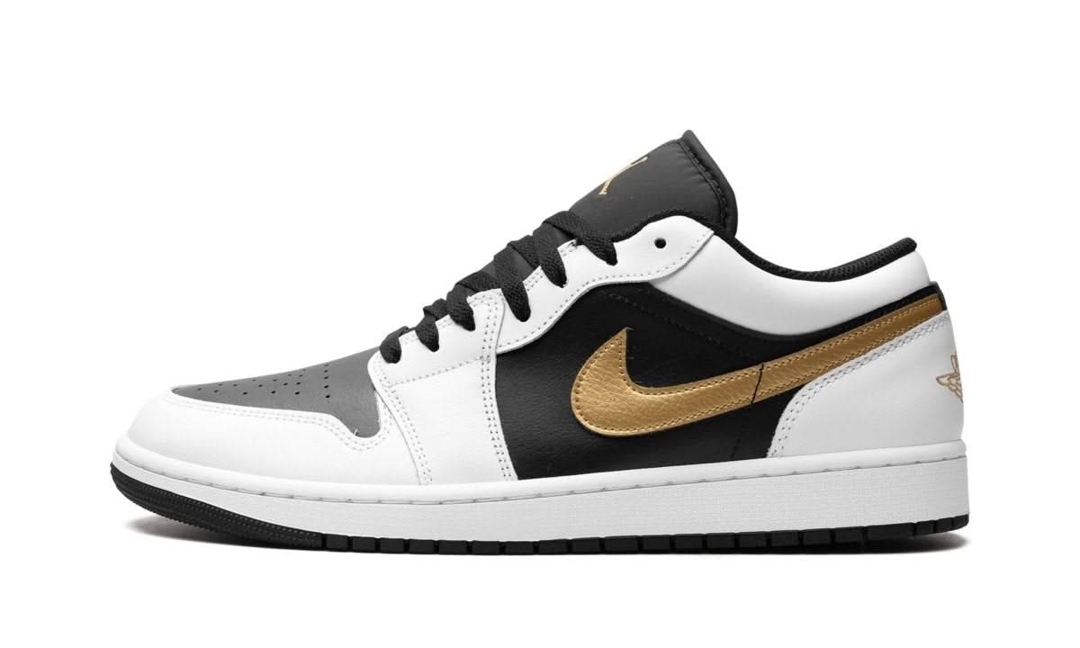 Air Jordan 1 Low White Black Metallic Gold Swoosh - MNR Sneakers