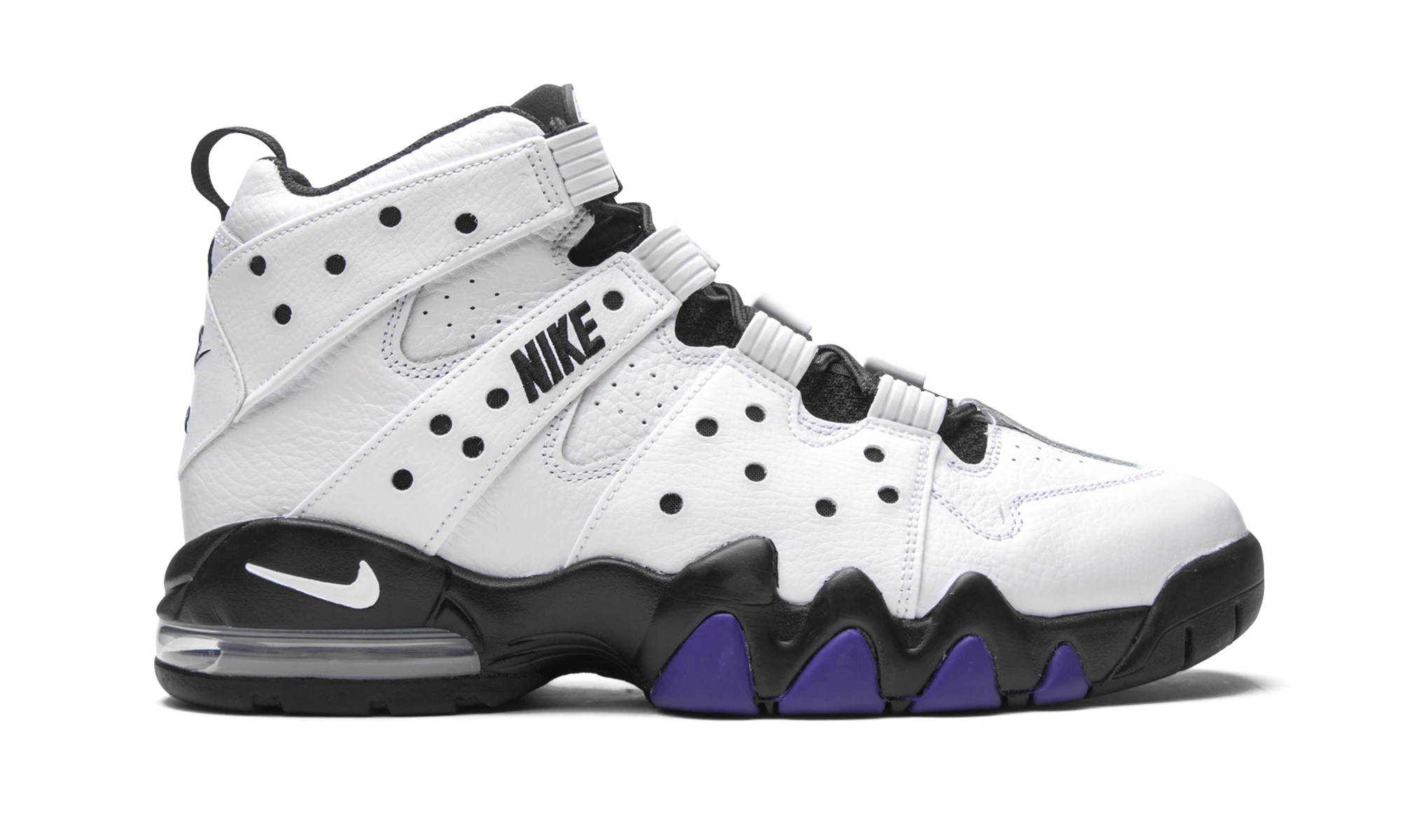 Basket Nike Air Max 2 CB '94 White Old Royal en cuir blanc, bleu et noir, disponible en France, Suisse, Belgique et Luxembourg — vue de profil extérieur.