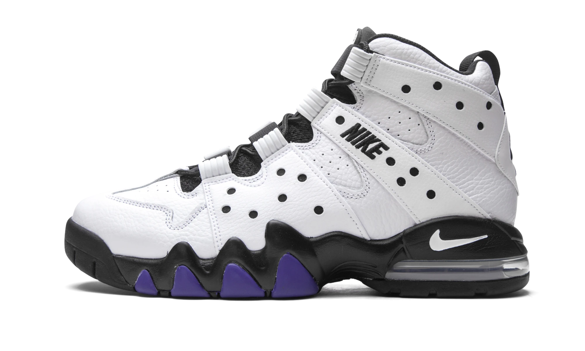 Détail du côté intérieur de la basket Nike Air Max 2 CB '94 White Old Royal blanc, bleu et noir.