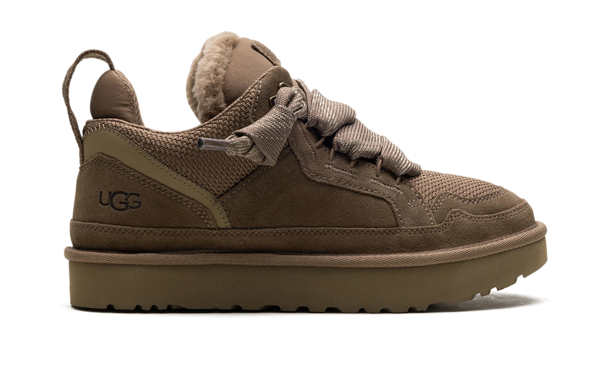 Basket UGG Lowmel Hickory en daim, disponible en France, Suisse, Belgique et Luxembourg — vue de profil extérieur.