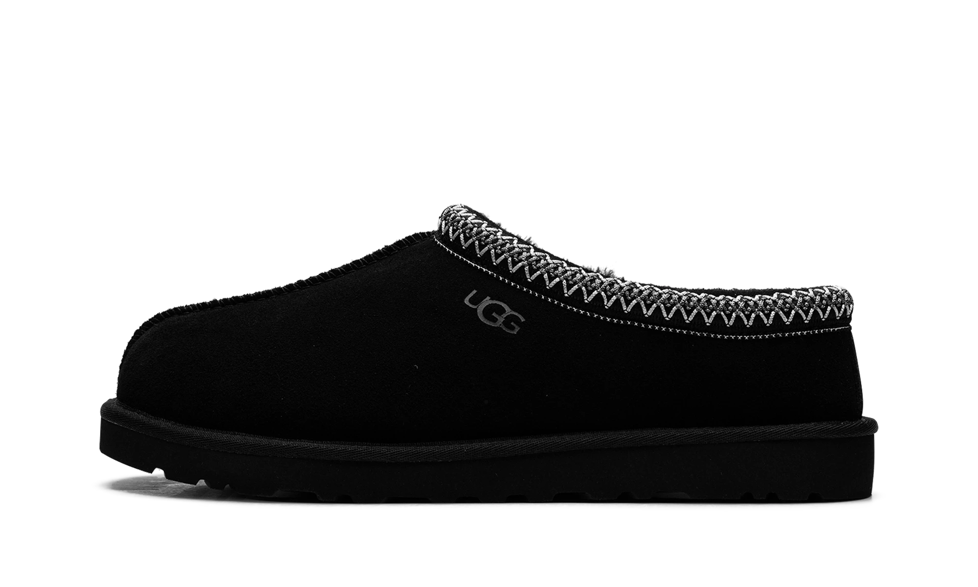 Détail du côté intérieur de la pantoufle UGG Tasman II Slipper Black noir.
