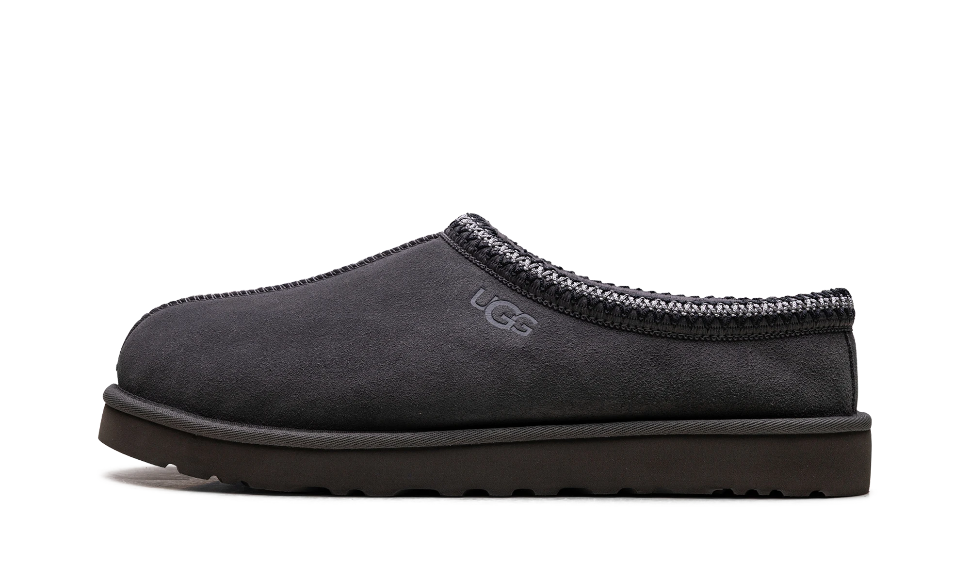 Détail du côté intérieur de la pantoufle UGG Tasman II Slipper Dark Grey gris.