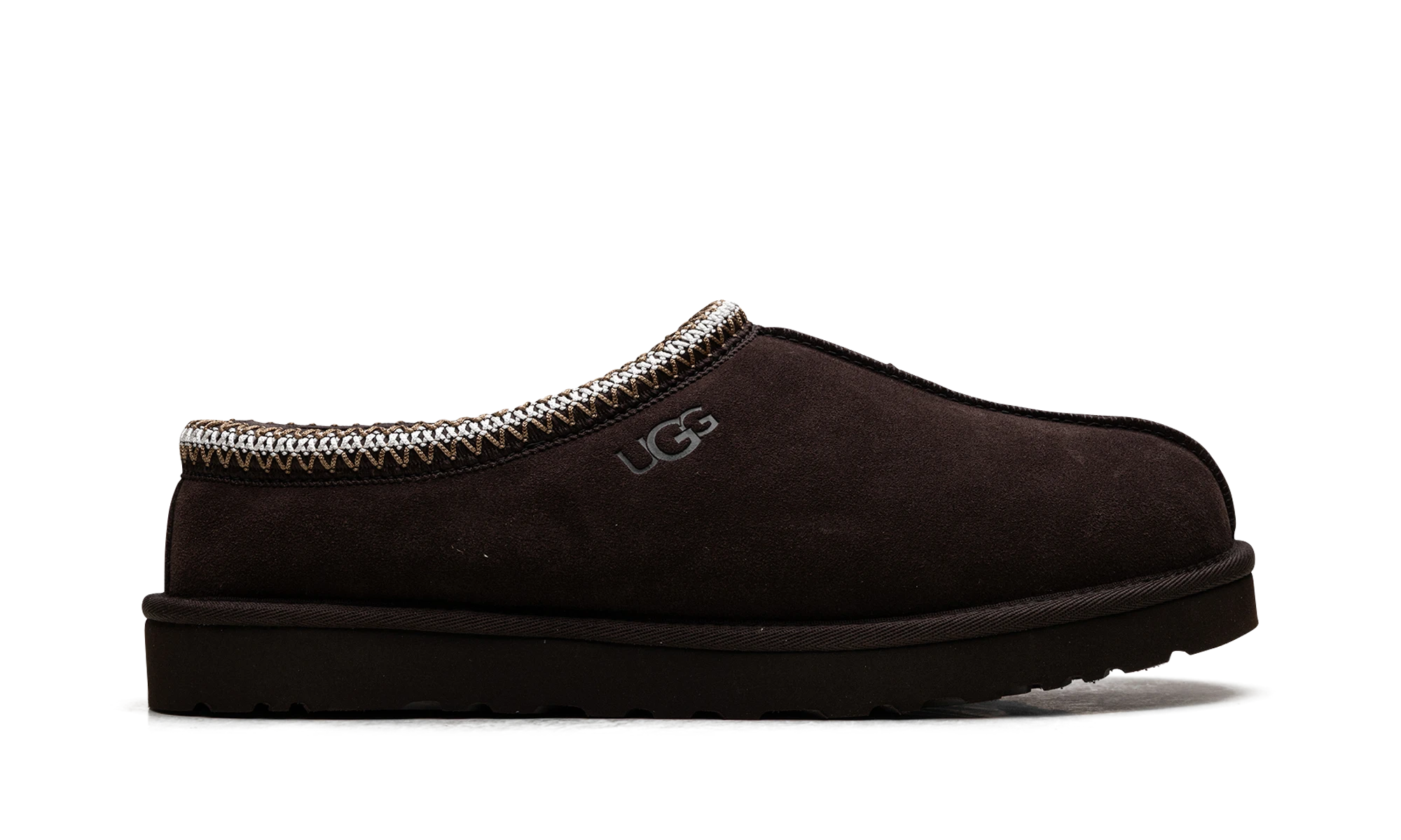 Pantoufle UGG Tasman II Slipper Dusted Cocoa en cuir, disponible en France, Suisse, Belgique et Luxembourg — vue de profil extérieur.