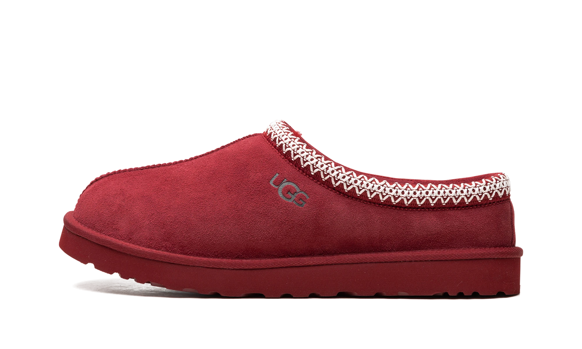 Détail du côté intérieur de la pantoufle UGG Tasman Slipper Red Wine rouge.