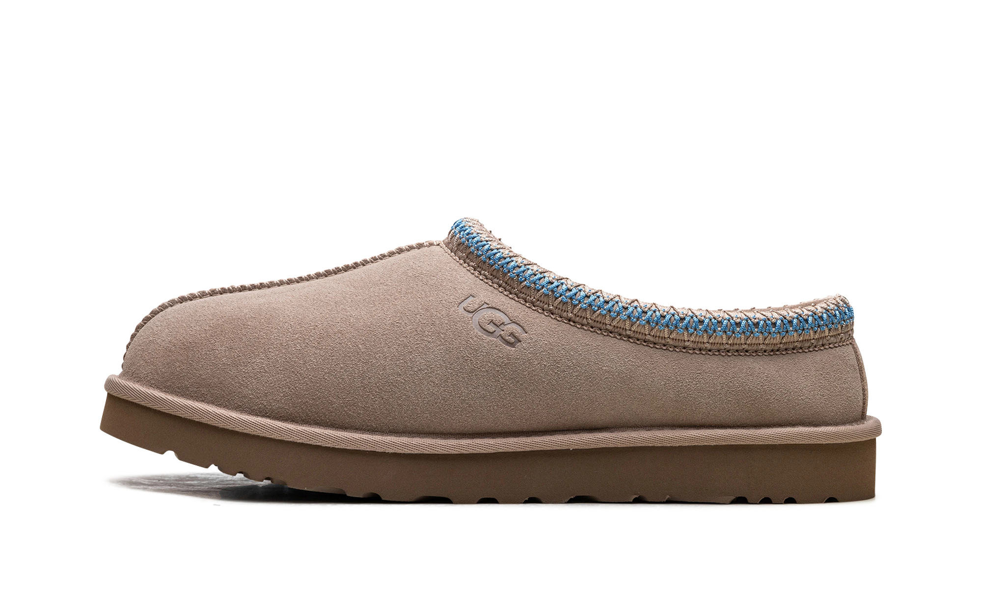 Détail du côté intérieur de la pantoufle UGG Tasman Slipper Santorini Sand beige.