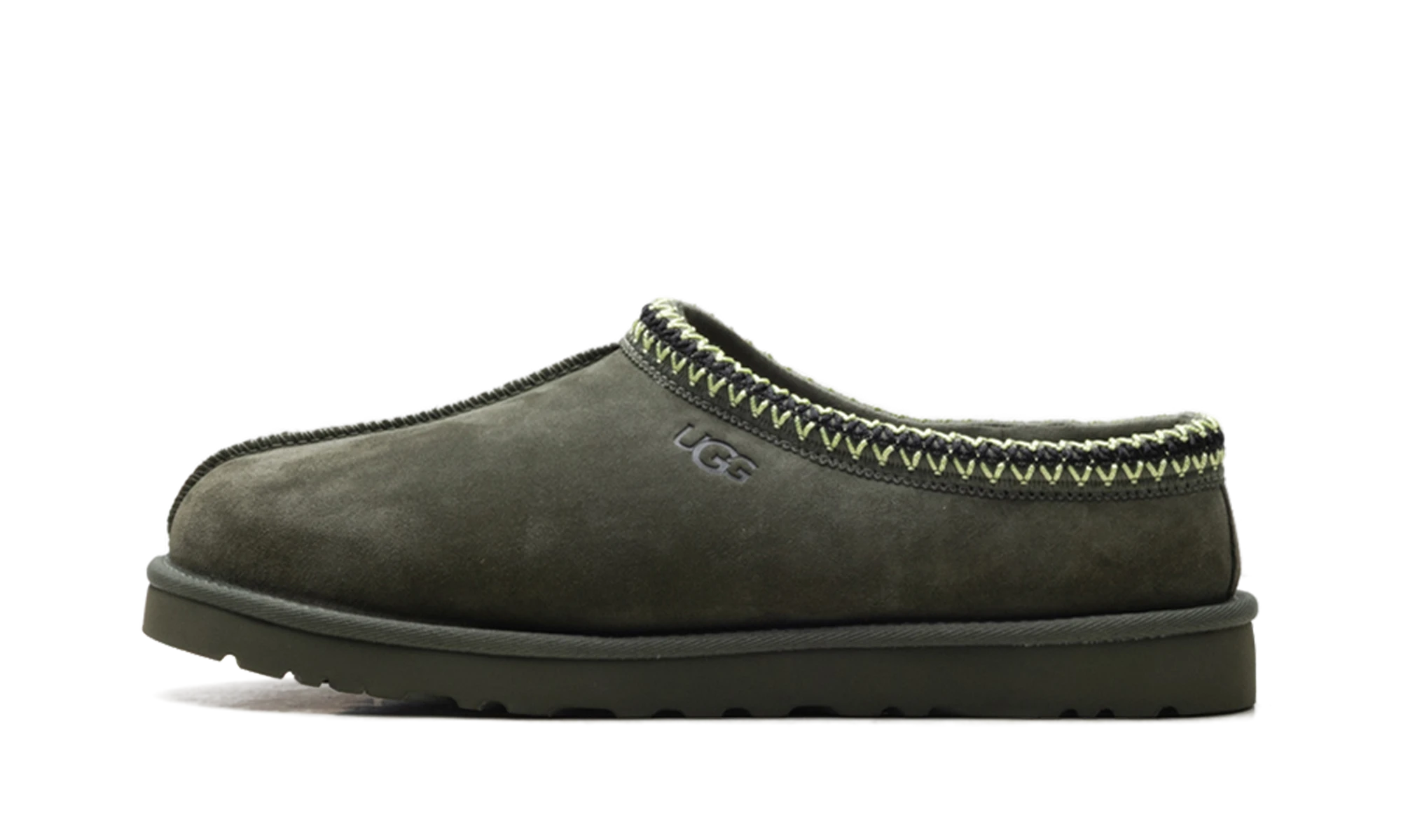 Détail du côté intérieur de la pantoufle UGG Tasman Slipper Woodland Green vert.