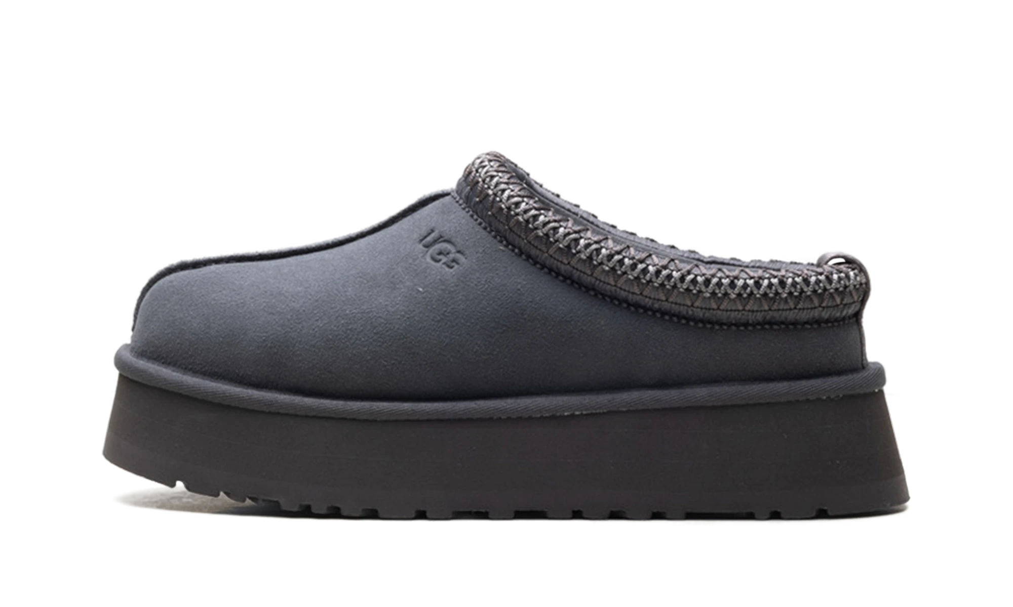 Détail du côté intérieur de la pantoufle UGG Tazz II Slipper Obsidian noir.