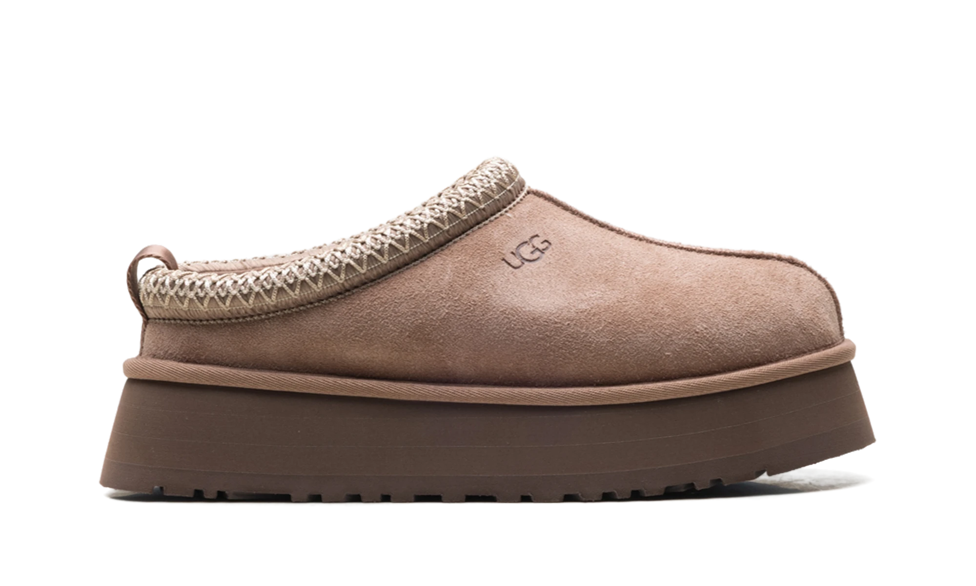 Pantoufle UGG Tazz II Slipper Rocky Oak en daim, disponible en France, Suisse, Belgique et Luxembourg — vue de profil extérieur.