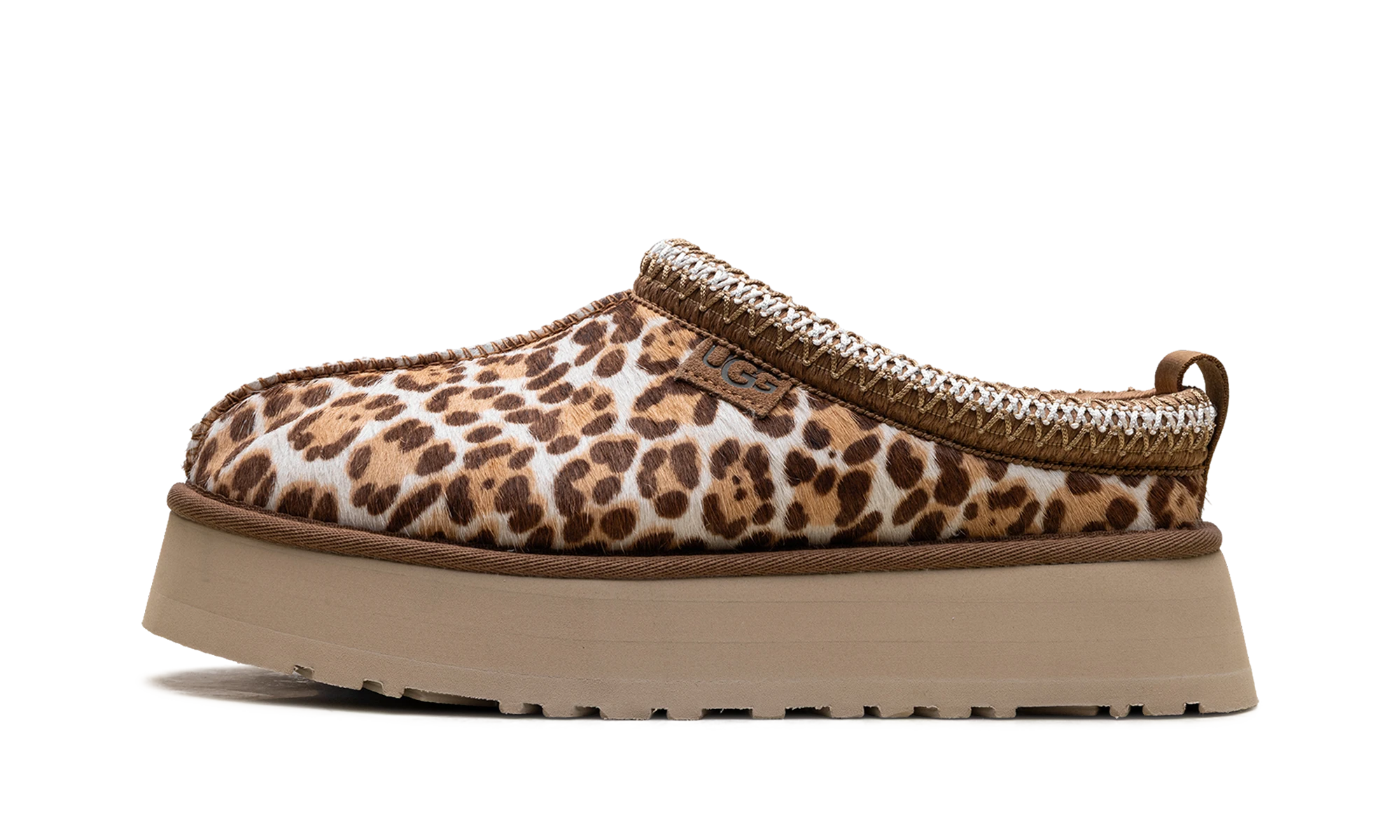 Détail du côté intérieur de la pantoufle UGG Tazz Plains Slipper Felicity Leopard Jasmine léopard.