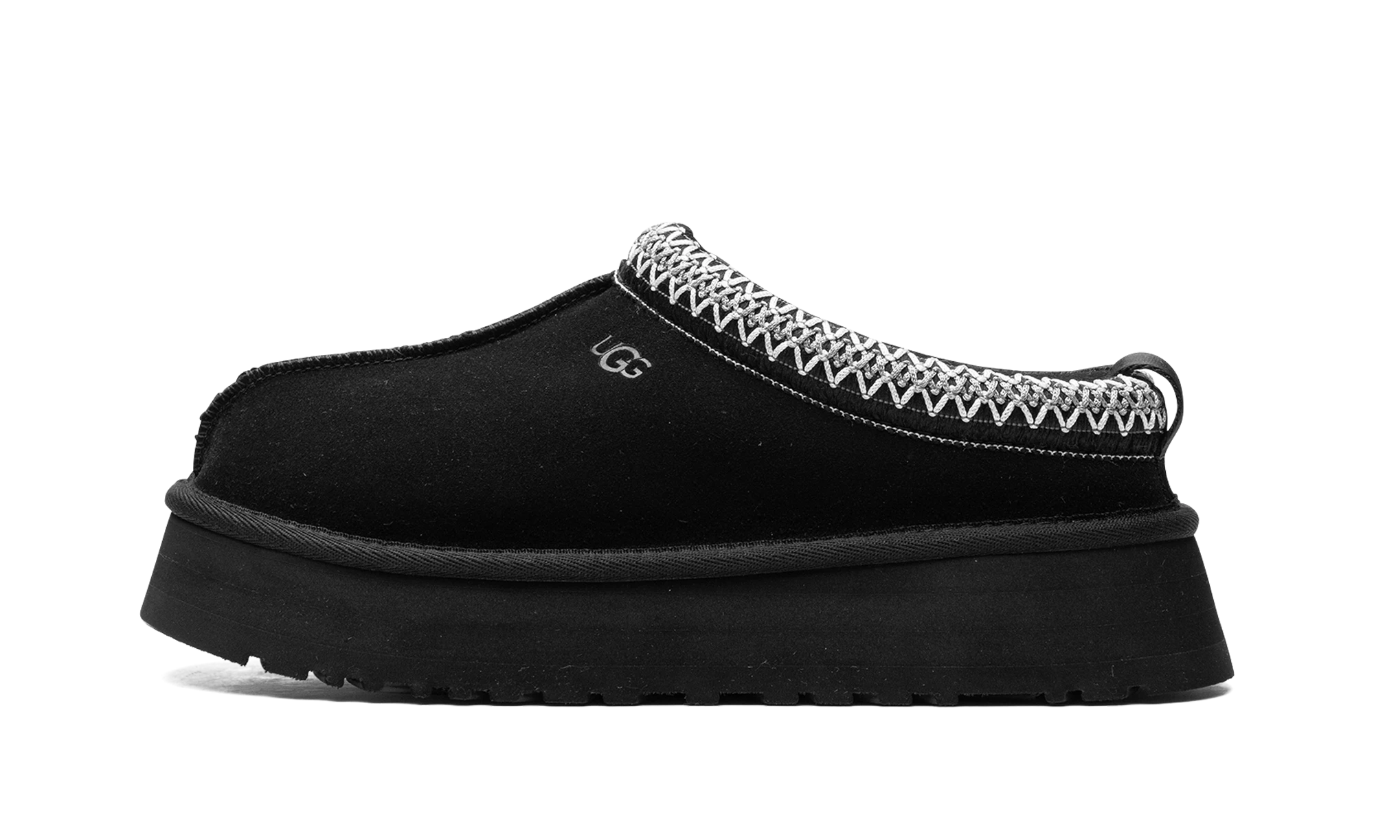 Détail du côté intérieur de la pantoufle UGG Tazz Slipper Black noir.