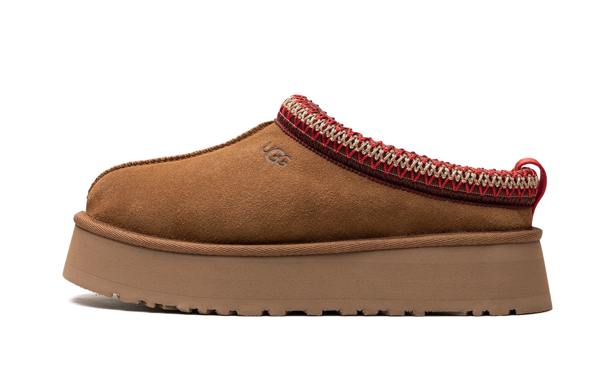 Détail du côté intérieur de la pantoufle UGG Tazz Slipper Chestnut marron.