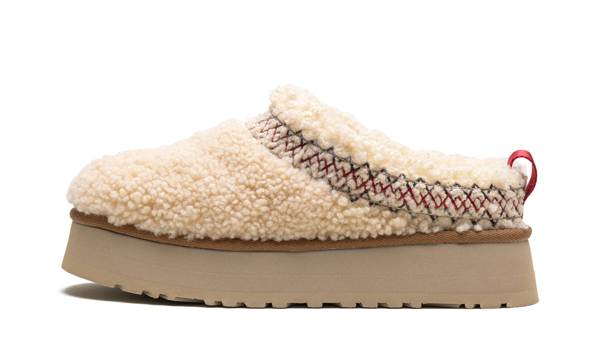 Détail du côté intérieur de la pantoufle UGG Tazz Slipper Heritage Braid Natural multicolore.