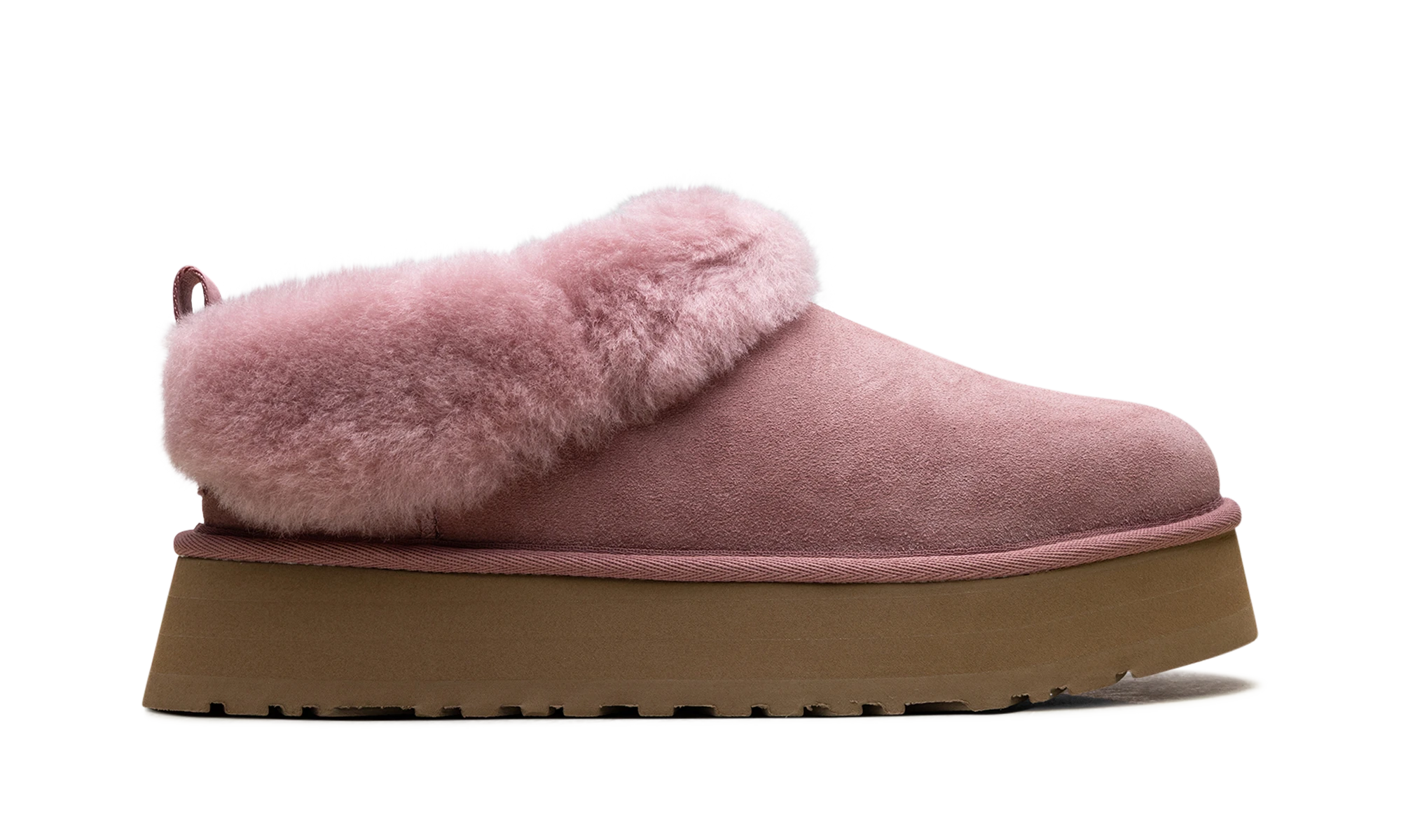 Pantoufle UGG Tazzelle Slipper Pink Dawn en cuir rose, disponible en France, Suisse, Belgique et Luxembourg — vue de profil extérieur.