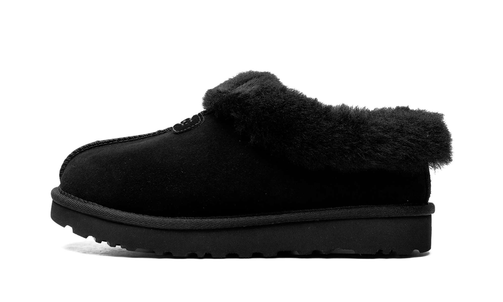 Détail du côté intérieur de la pantoufle UGG Tazzette Slipper Black noir.