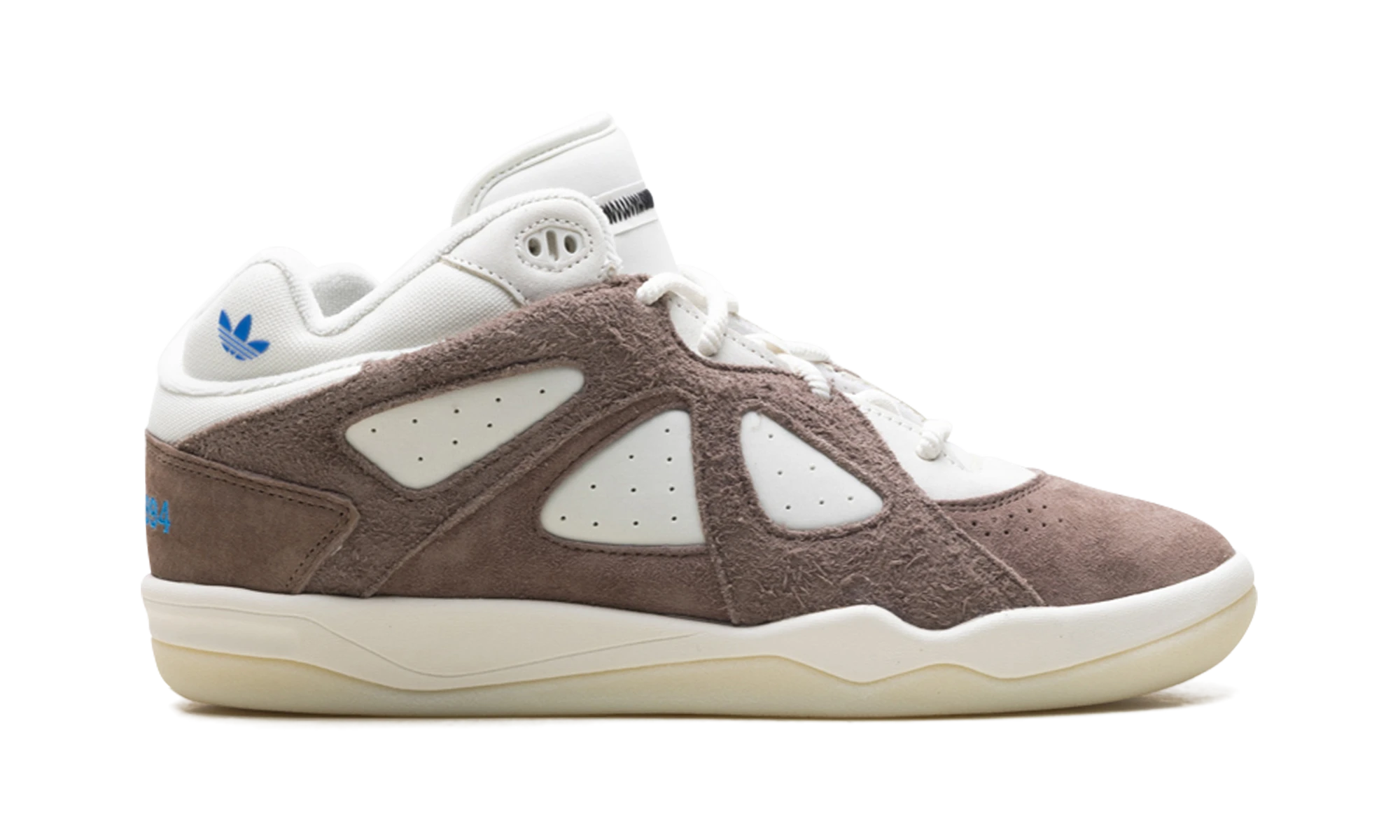Basket Adidas BadBo 1.0 Bad Bunny Brown en cuir blanc, disponible en France, Suisse, Belgique et Luxembourg — vue de profil extérieur.