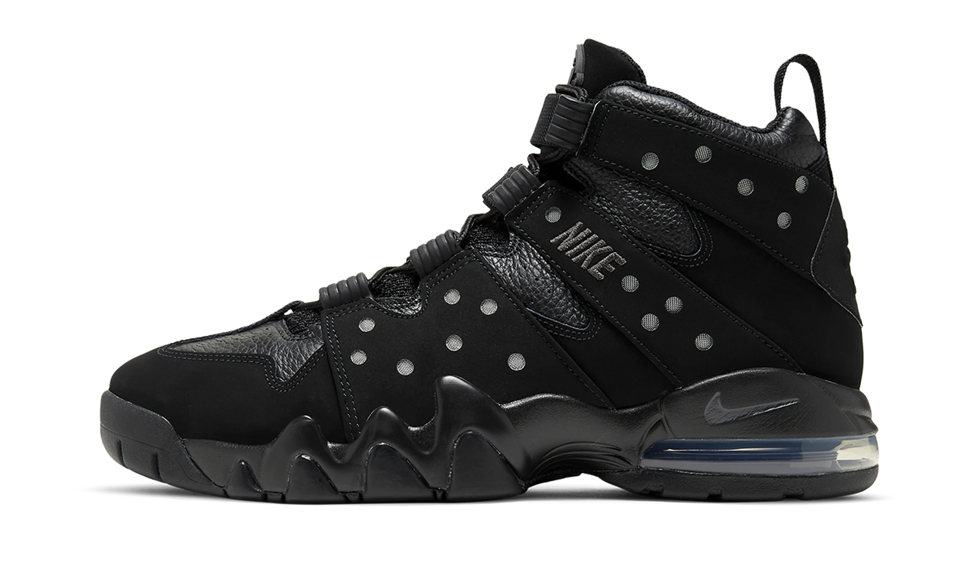 Détail du côté intérieur de la basket Nike Air Max 2 CB '94 Triple Black noir.