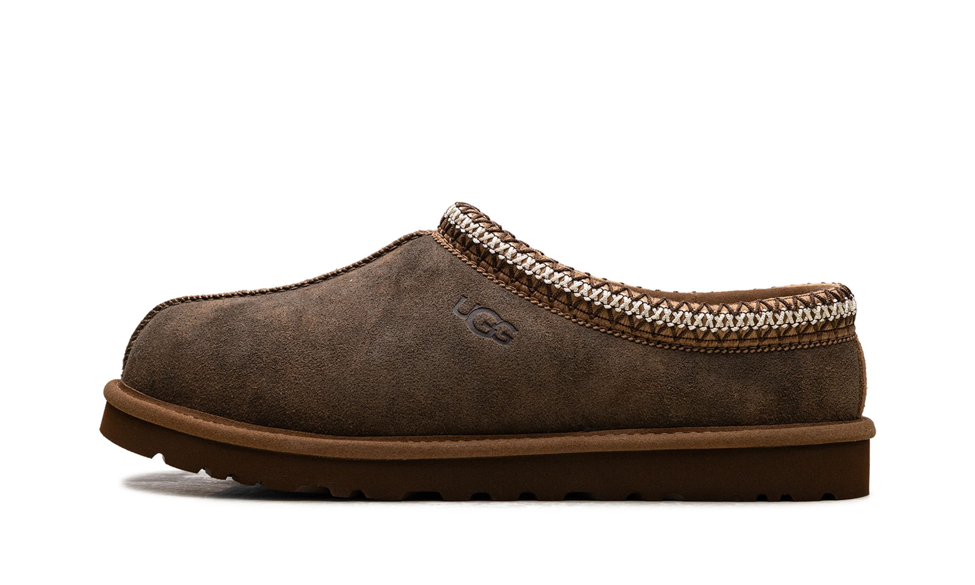 Détail du côté intérieur de la pantoufle UGG Tasman Baxter Slipper Chestnut marron.