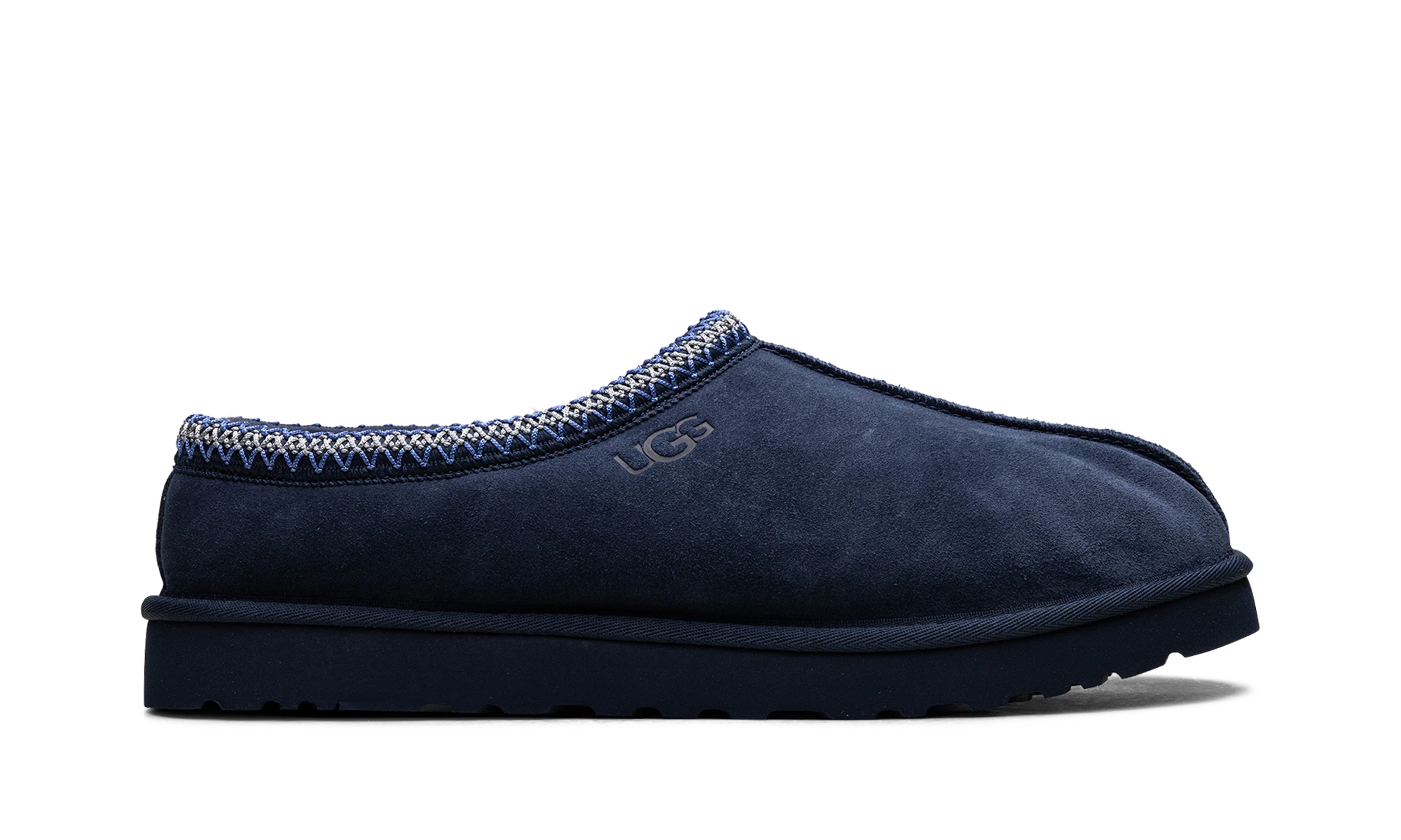 Pantoufle UGG Tasman II Slipper Deep Ocean en cuir, disponible en France, Suisse, Belgique et Luxembourg — vue de profil extérieur.