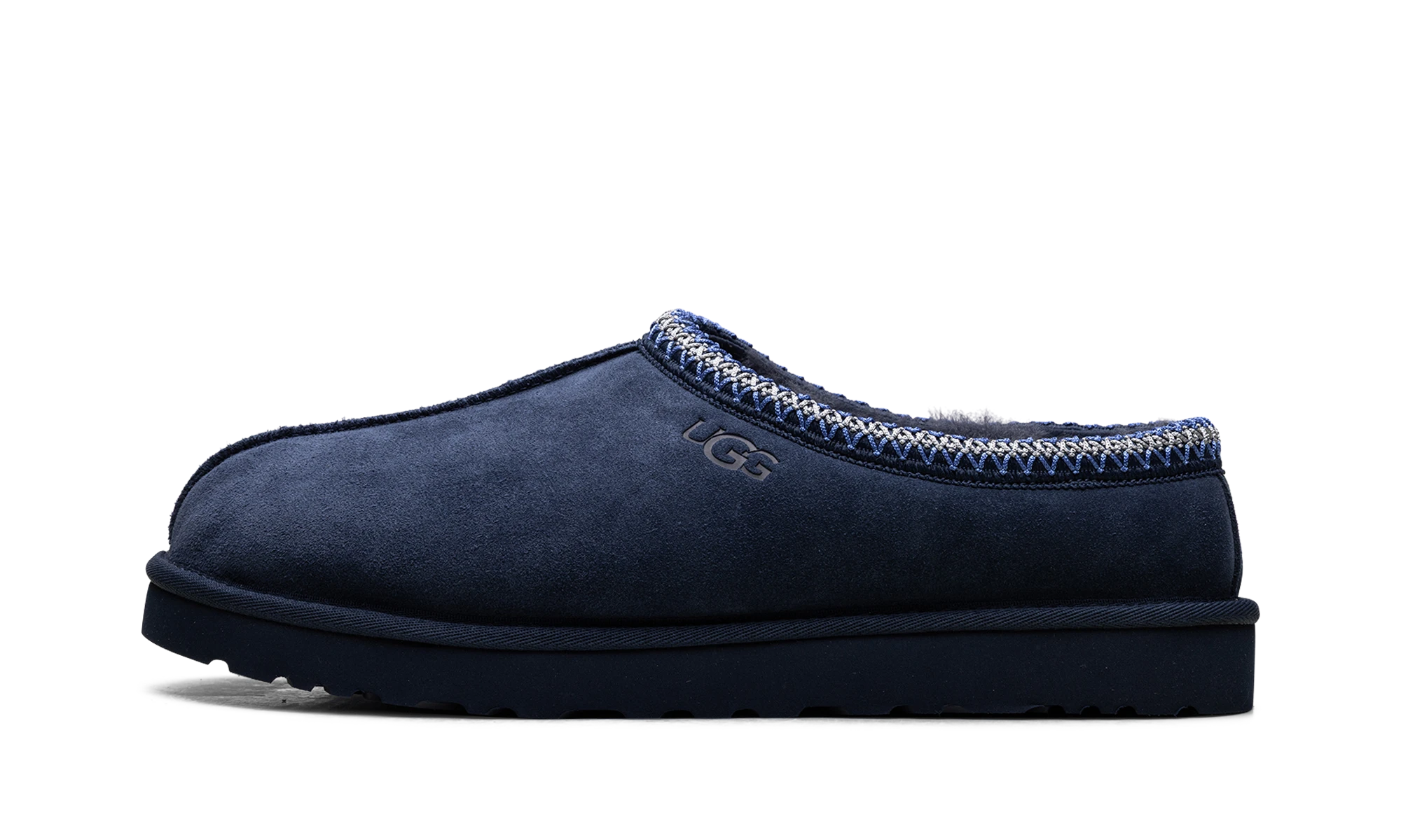 Détail du côté intérieur de la pantoufle UGG Tasman II Slipper Deep Ocean multicolore.