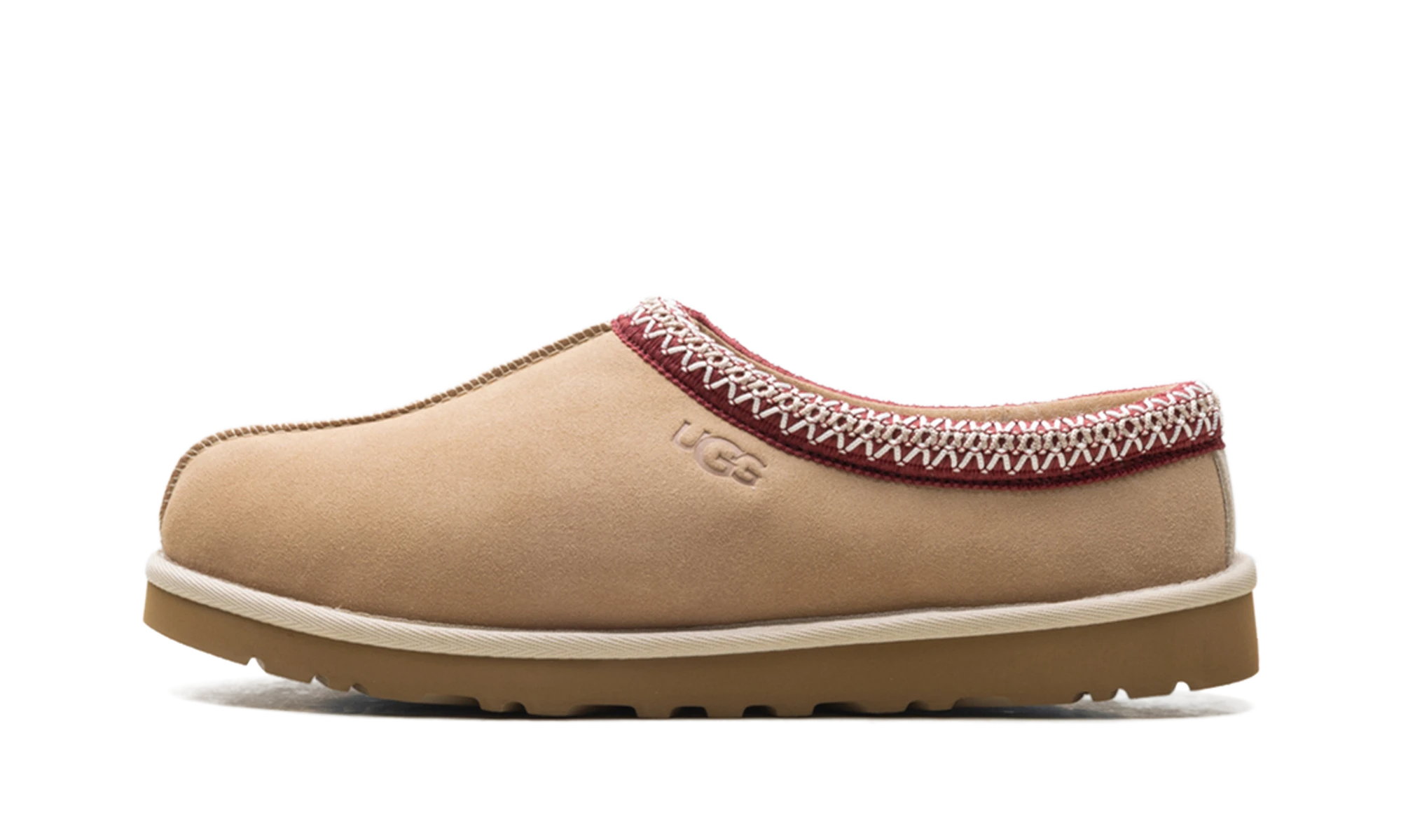 Détail du côté intérieur de la pantoufle UGG Tasman II Slipper Driftwood Biking Red rouge.