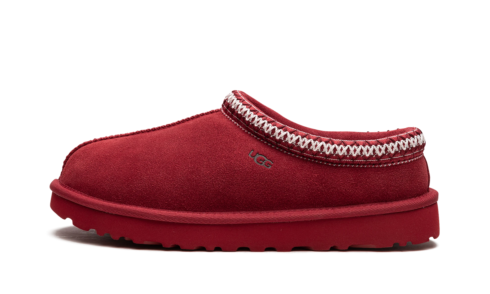 Détail du côté intérieur de la pantoufle UGG Tasman Slipper Samba Red rouge.