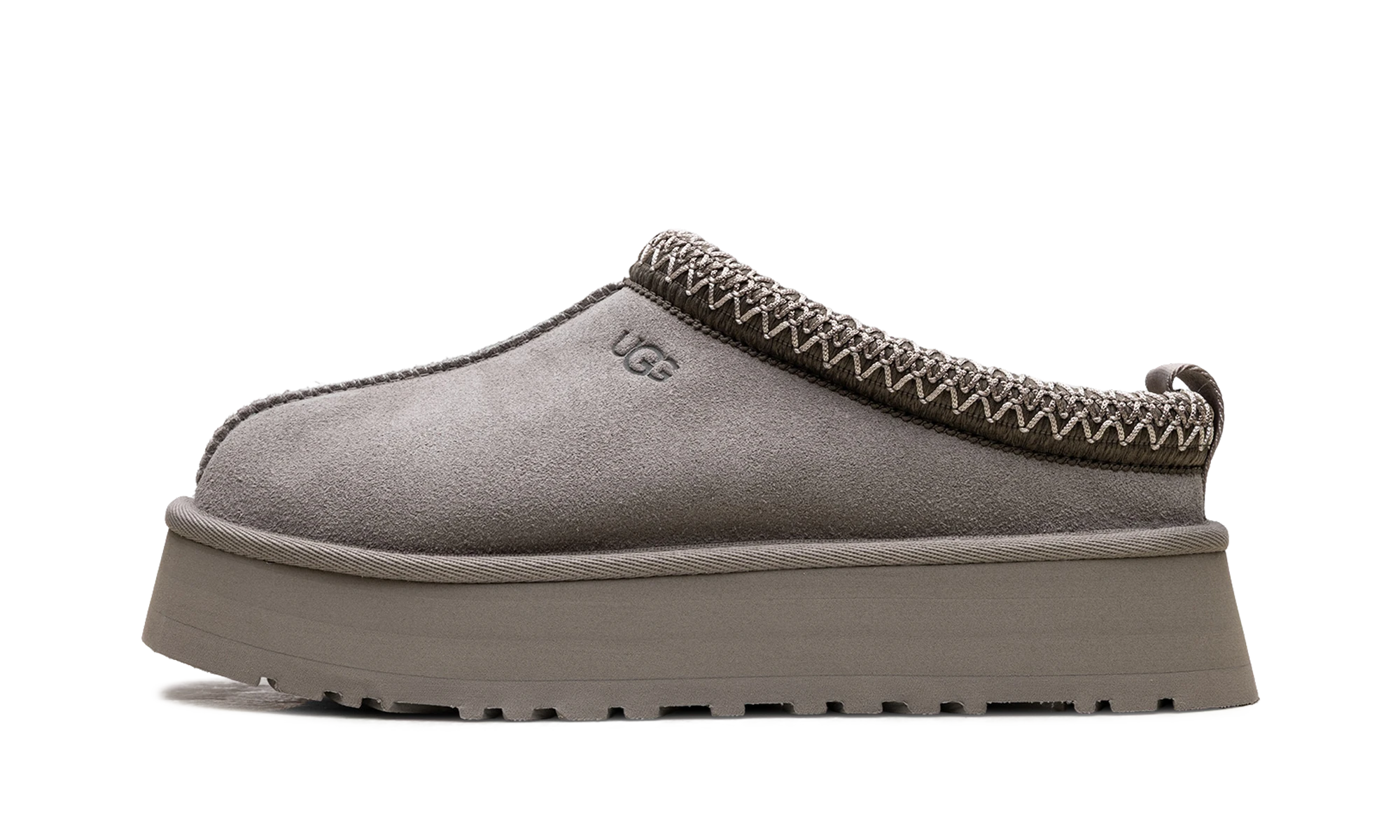 Détail du côté intérieur de la pantoufle UGG Tazz II Slipper Cobble Grey gris.