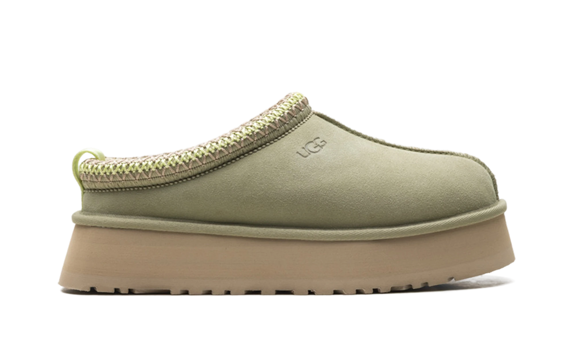 Pantoufle UGG Tazz II Slipper Muted Brass en cuir, disponible en France, Suisse, Belgique et Luxembourg — vue de profil extérieur.