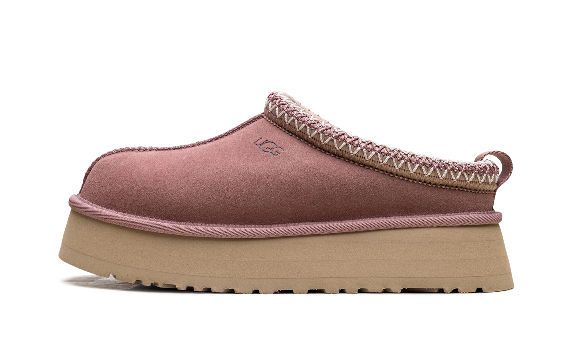 Détail du côté intérieur de la pantoufle UGG Tazz II Slipper Pink Dawn rose.