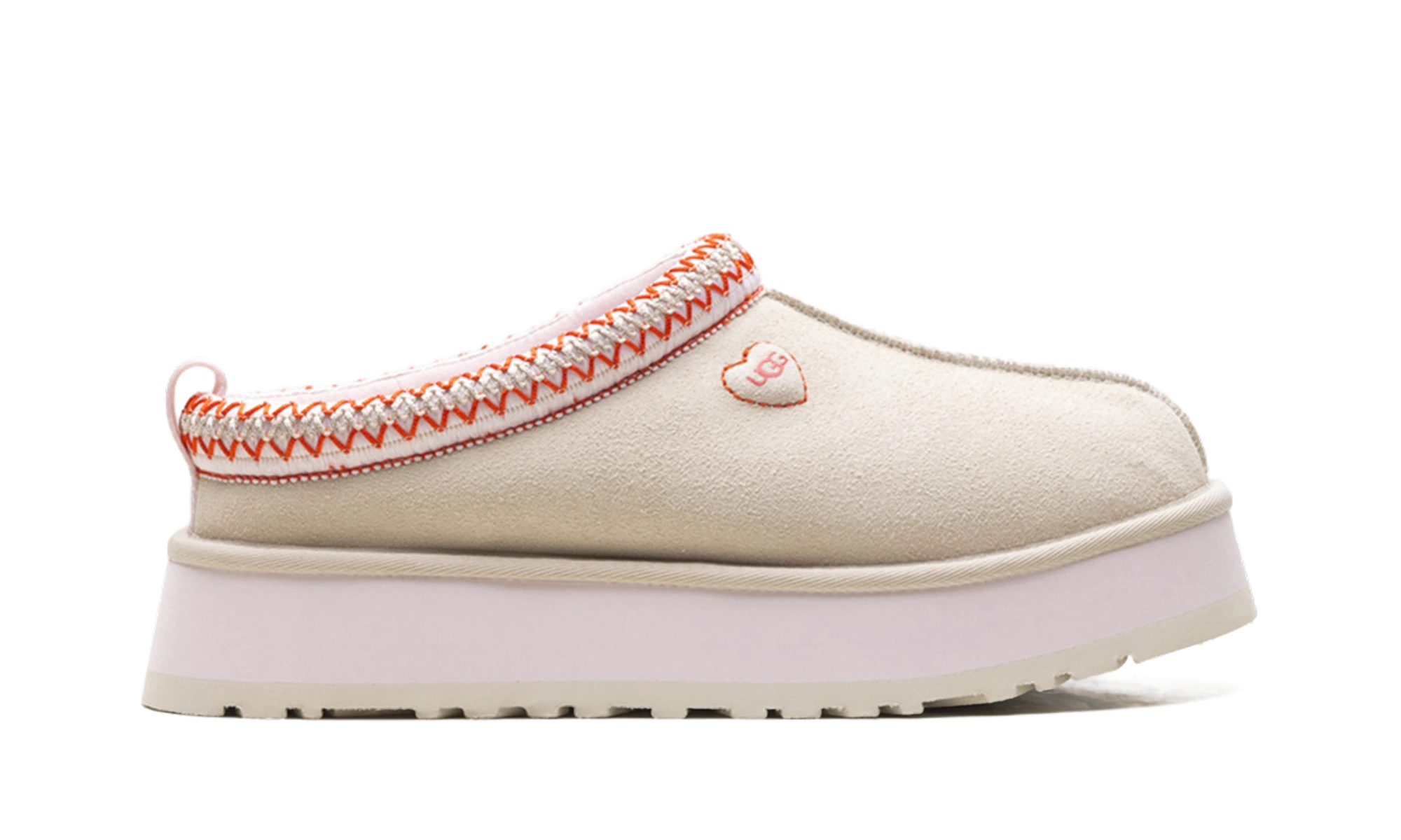 Pantoufle UGG Tazz Love '26 Slipper Sea Salt Rosetta en cuir blanc, disponible en France, Suisse, Belgique et Luxembourg — vue de profil extérieur.