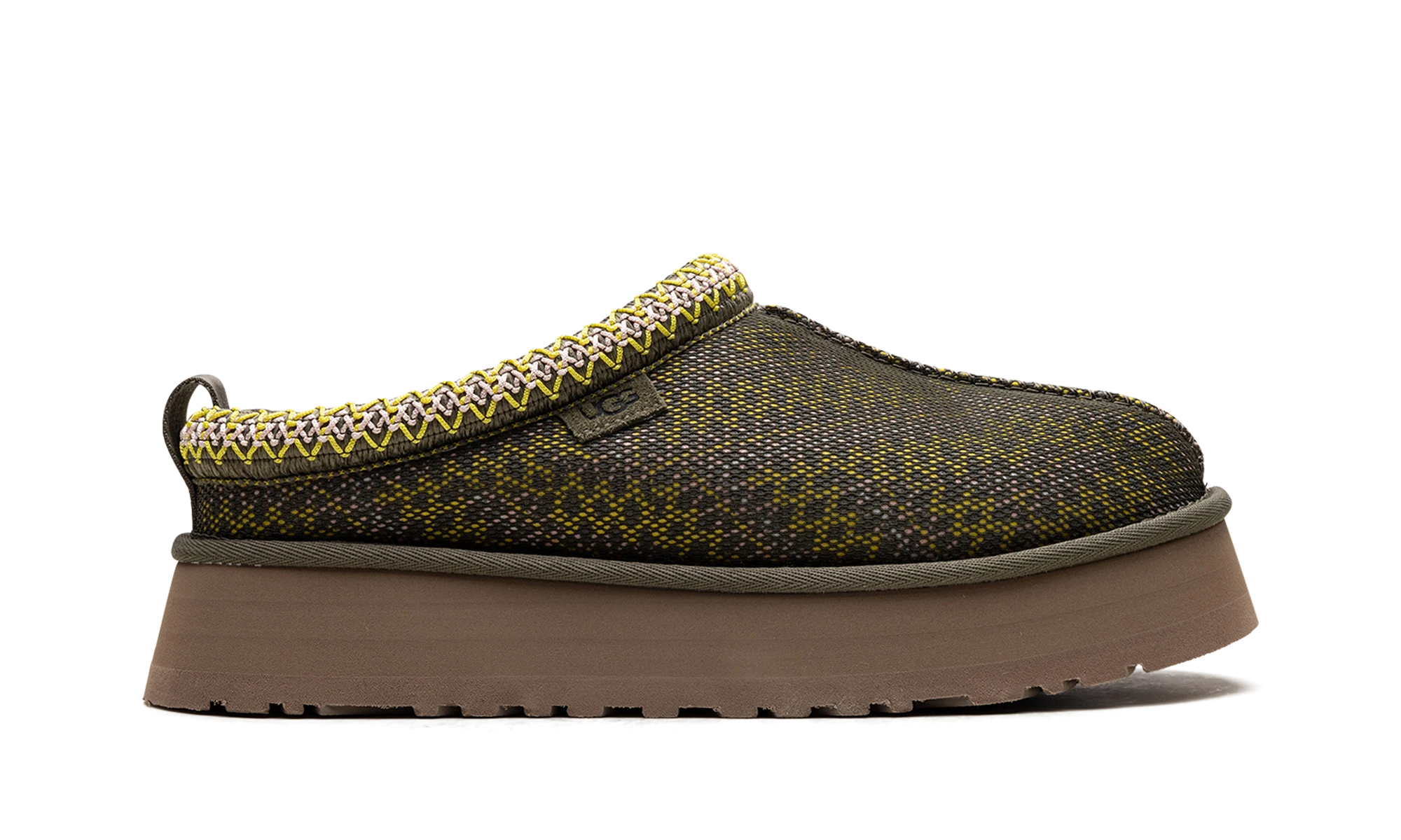 Pantoufle UGG Tazz Maxi Tasman Slipper Burnt Olive en cuir vert, disponible en France, Suisse, Belgique et Luxembourg — vue de profil extérieur.