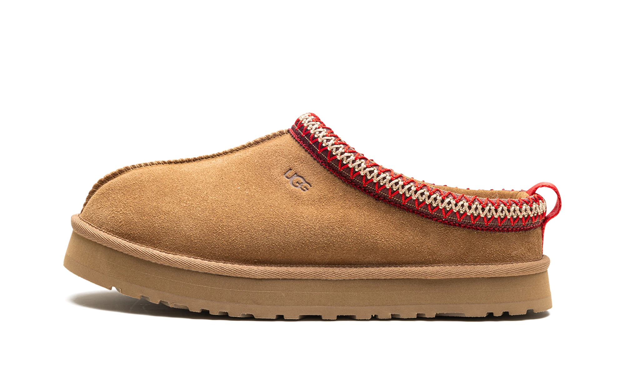 Détail du côté intérieur de la pantoufle UGG Tazz Slipper Chestnut marron.
