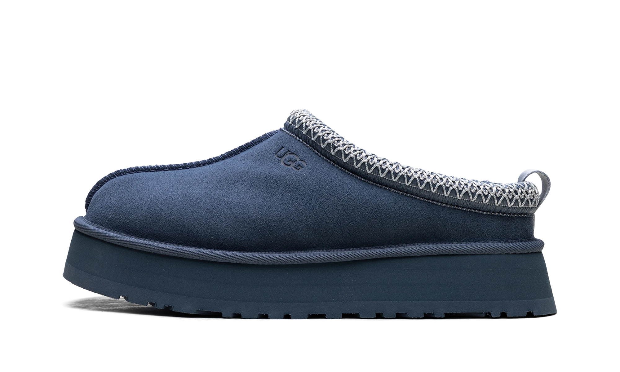 Détail du côté intérieur de la pantoufle UGG Tazz Slipper Desert Blue bleu.