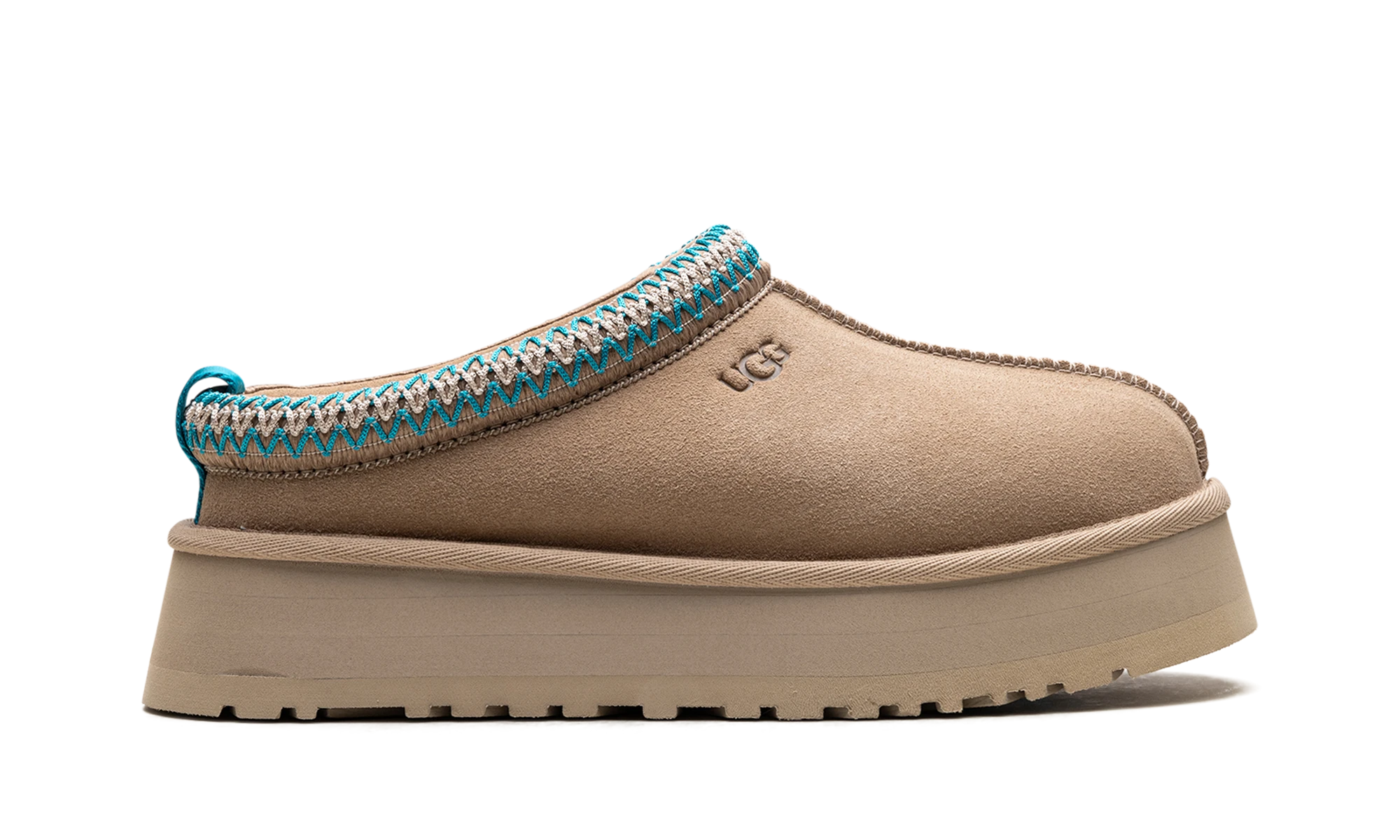 Pantoufle UGG Tazz Slipper Driftwood en daim, disponible en France, Suisse, Belgique et Luxembourg — vue de profil extérieur.