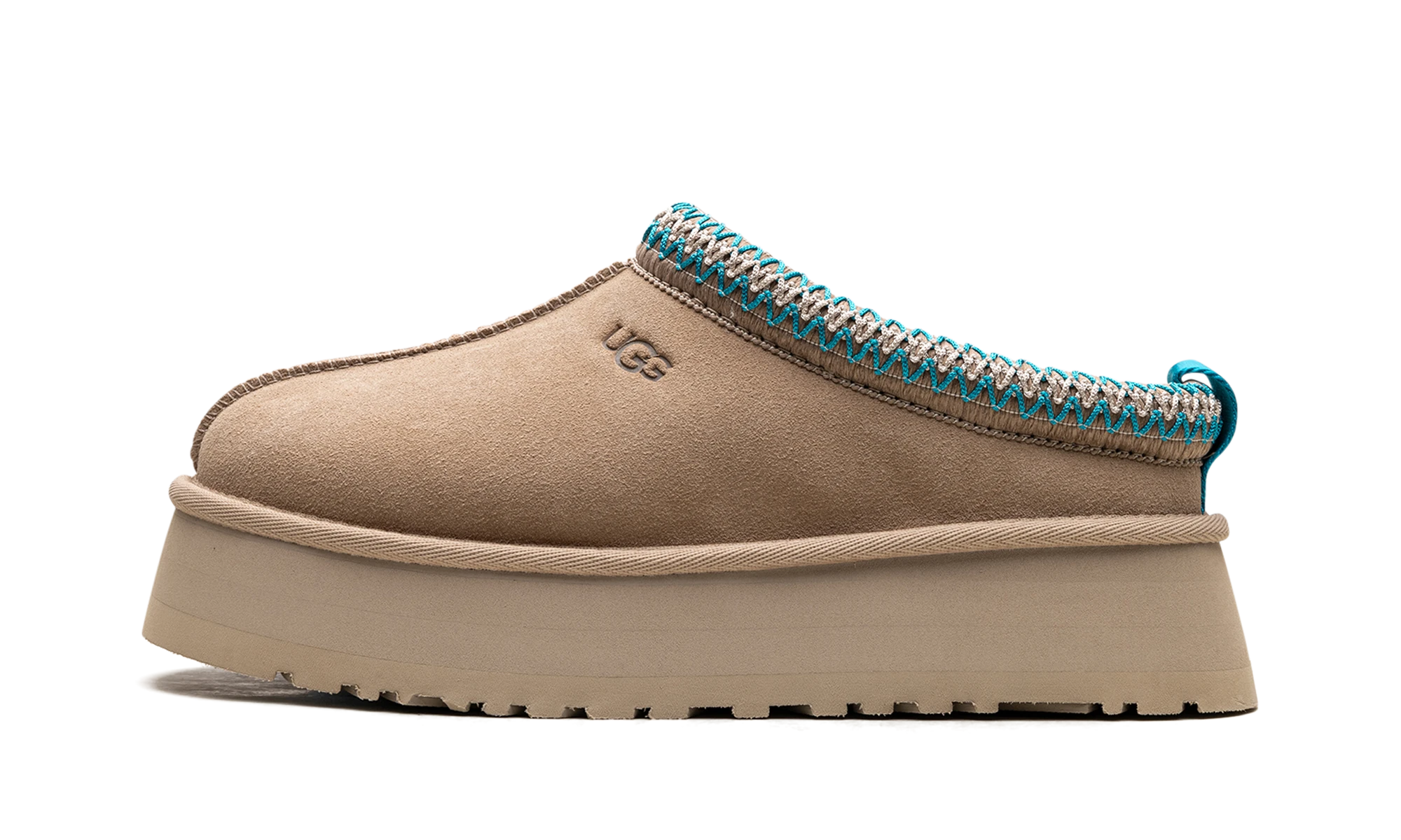 Détail du côté intérieur de la pantoufle UGG Tazz Slipper Driftwood multicolore.