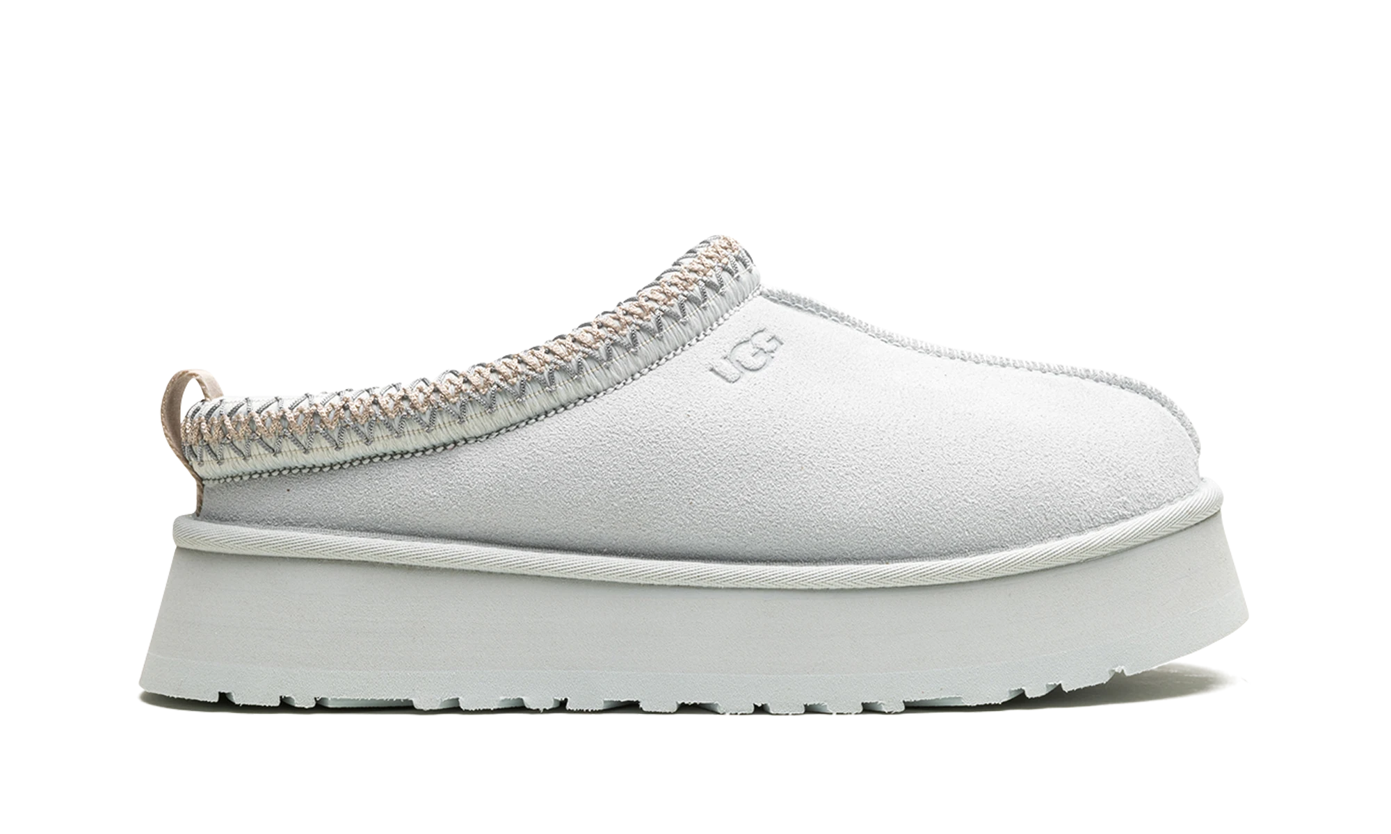 Pantoufle UGG Tazz Slipper Goose en daim, disponible en France, Suisse, Belgique et Luxembourg — vue de profil extérieur.