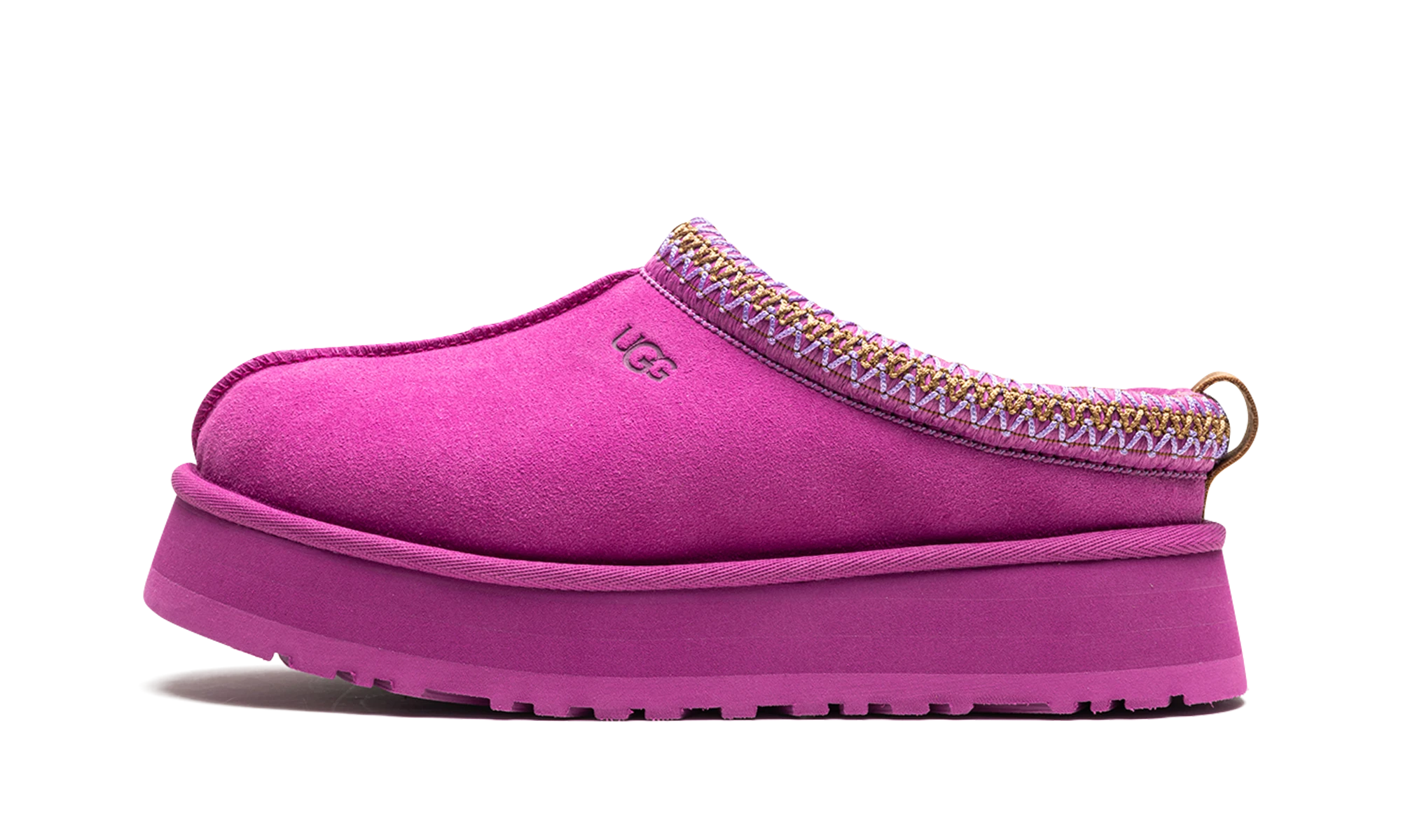 Détail du côté intérieur de la pantoufle UGG Tazz Slipper Mangosteen multicolore.