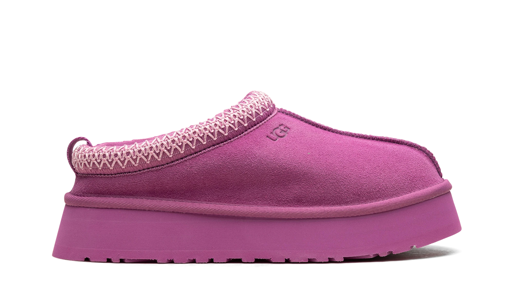 Pantoufle UGG Tazz Slipper Purple Ruby en daim violet, disponible en France, Suisse, Belgique et Luxembourg — vue de profil extérieur.