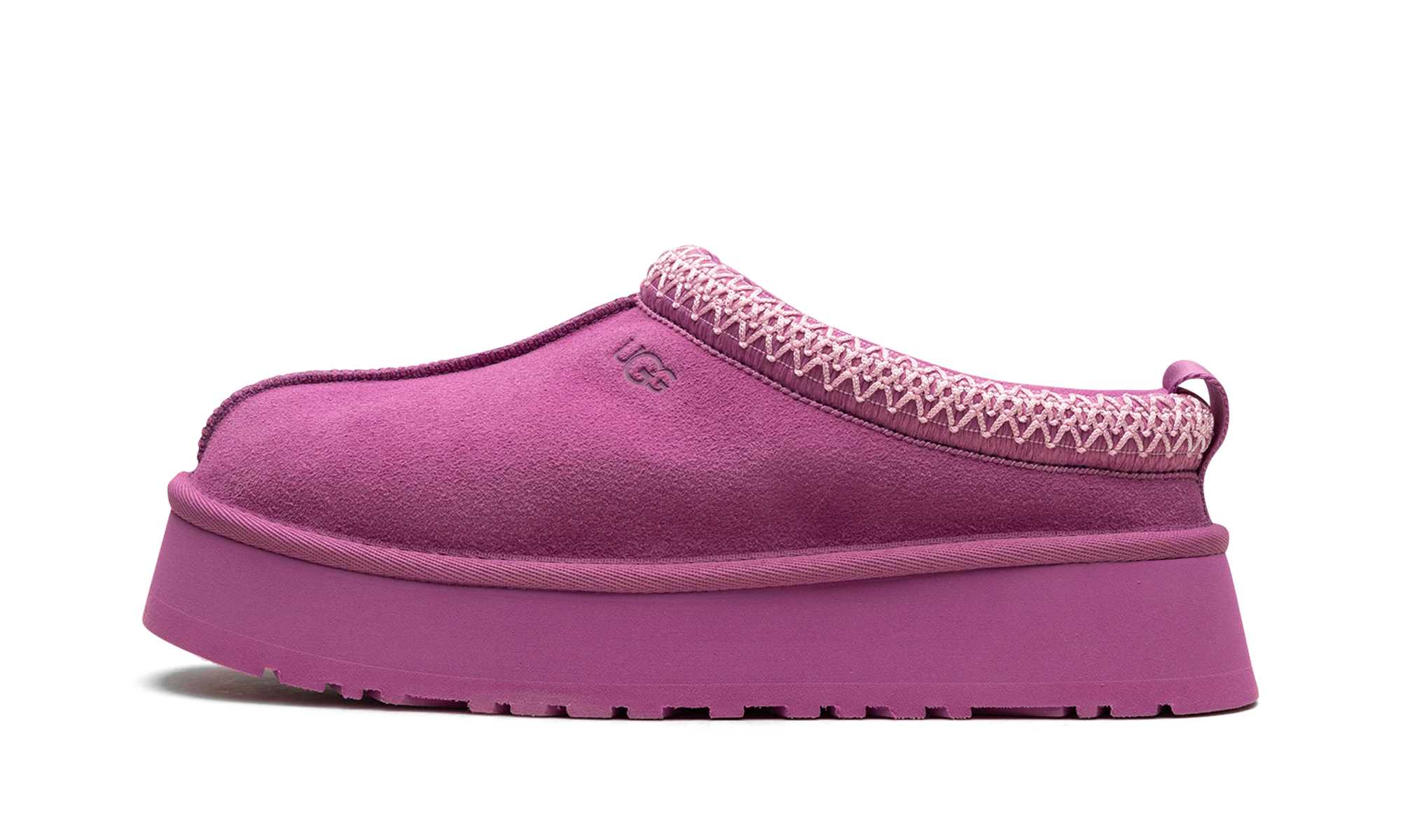 Détail du côté intérieur de la pantoufle UGG Tazz Slipper Purple Ruby violet.