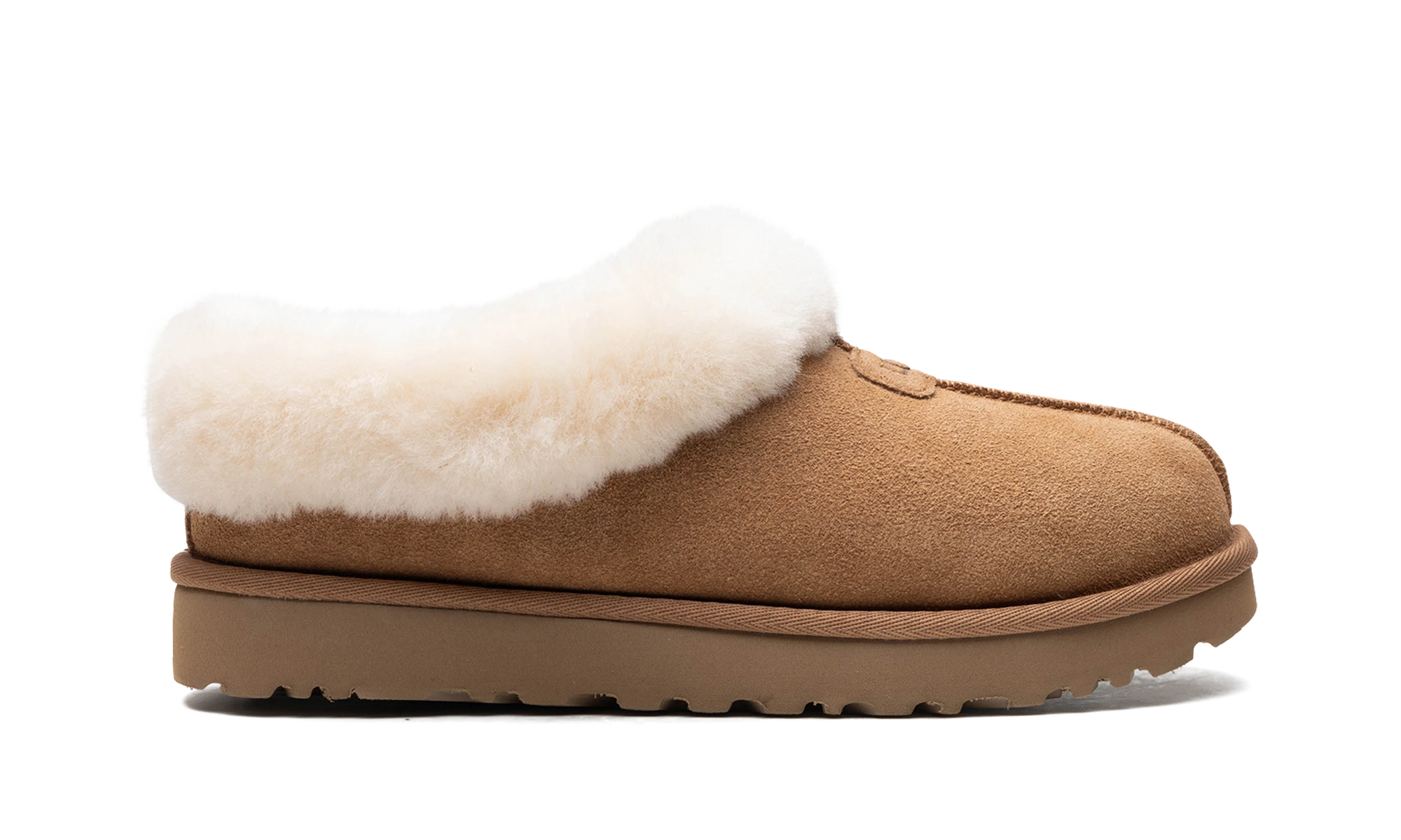 Pantoufle UGG Tazzette Slipper Chestnut en caoutchouc marron, disponible en France, Suisse, Belgique et Luxembourg — vue de profil extérieur.